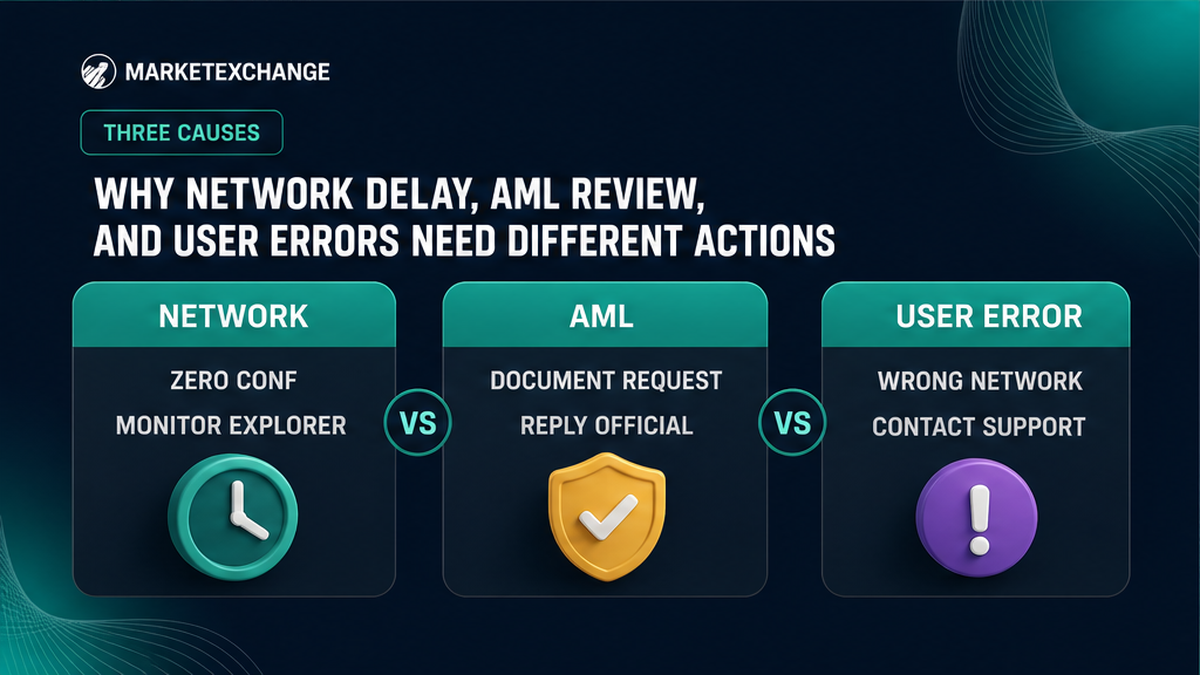 Comparison of network delay, AML review, and user-error actions during a crypto swap processing window