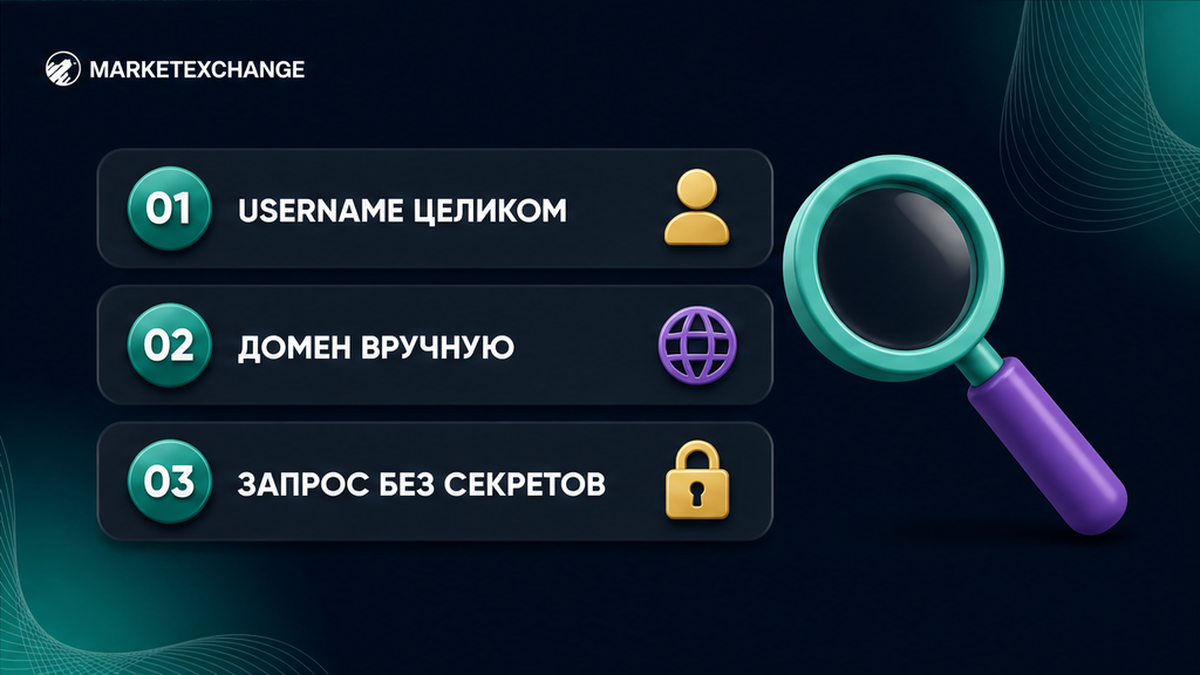Три шага проверки username, домена и запроса