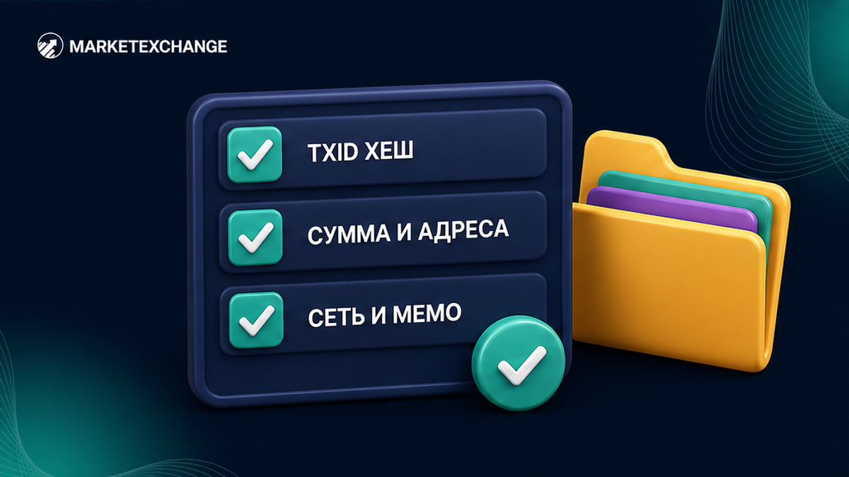 Чеклист доказательств: TXID, суммы, адреса и сеть