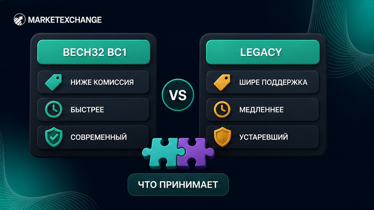 Сравнение форматов Bech32 и Legacy для приёма Bitcoin-адреса