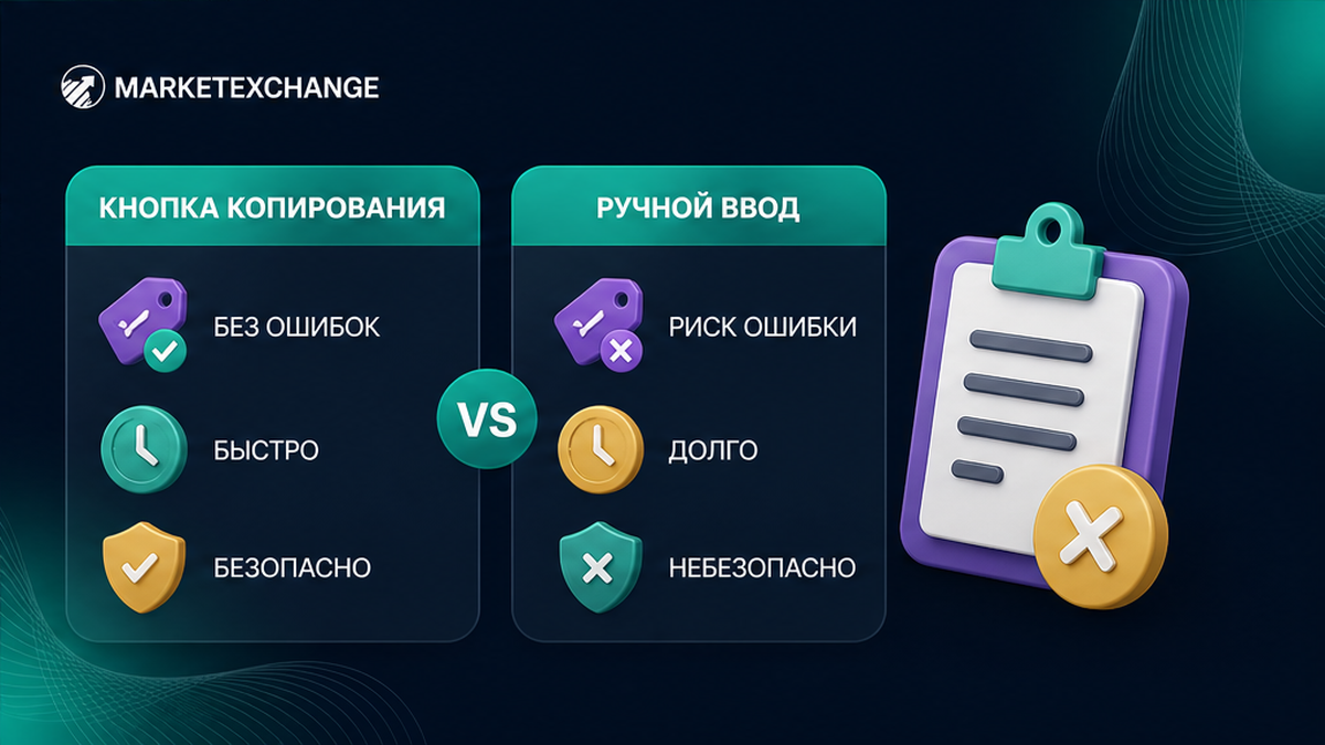 Сравнение копирования адреса кнопкой и набора строки вручную
