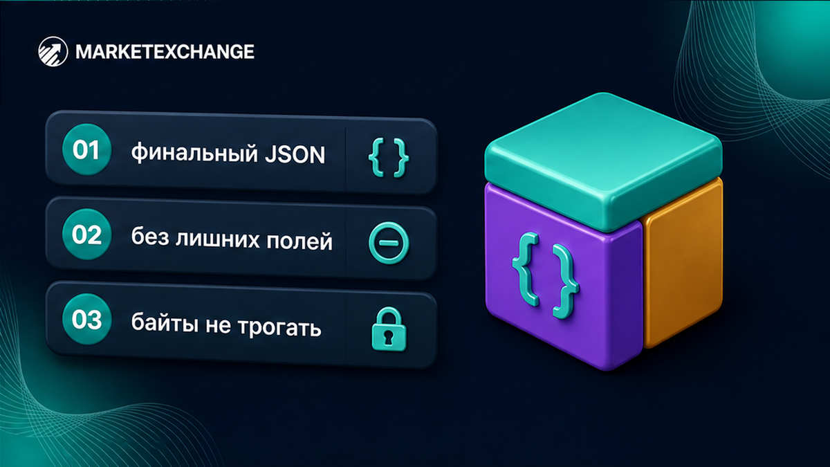 Три шага: собрать JSON заявки, сериализовать и не менять байты до HMAC