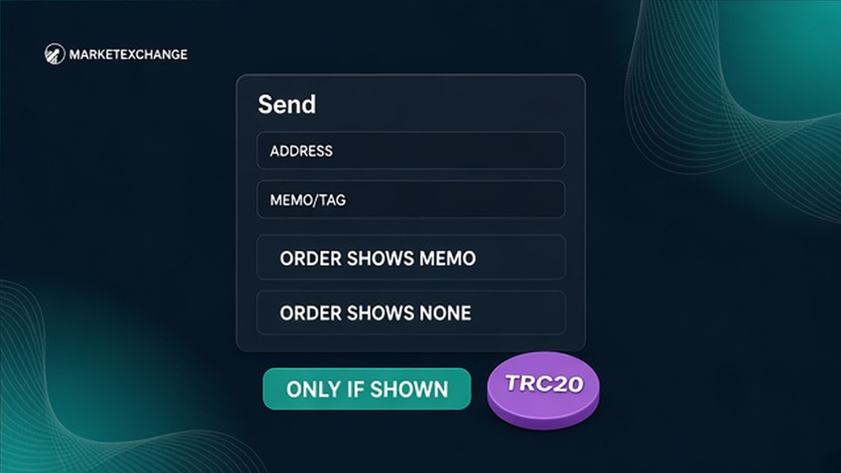 Wallet send card showing a memo or destination tag field used only when the live order provides one