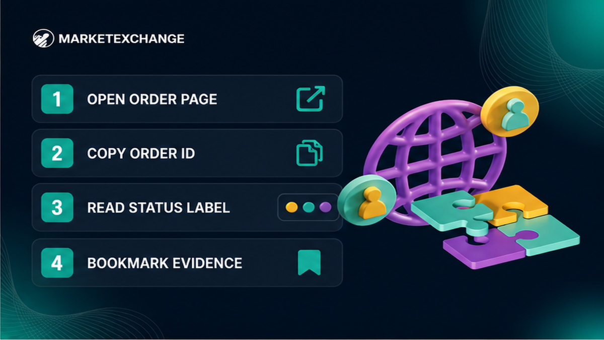 Workflow diagram: confirm Order ID and read the live status label