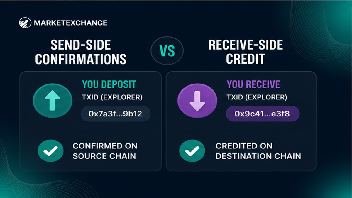 Comparison UI: send-side confirmations versus receive-side credit