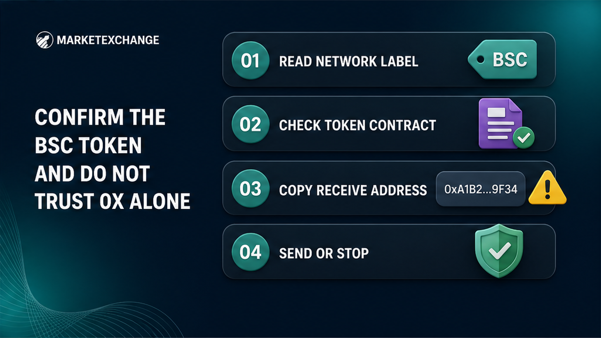 Four-step workflow to verify a BSC USDT token before sending