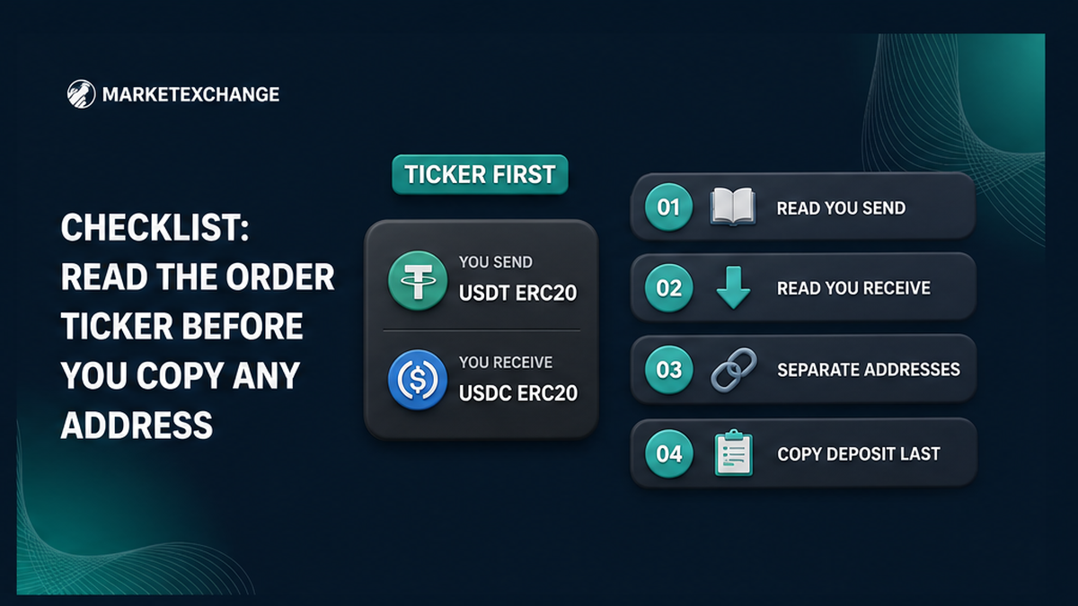 Four-step workflow to read You send and You receive before copying a USDT ERC20 deposit address